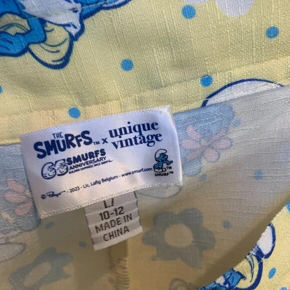Unique Vintage X  Smurfs Circle Skirt Movie Cartoon Retro Pockets Sz L - Picture 11 of 12